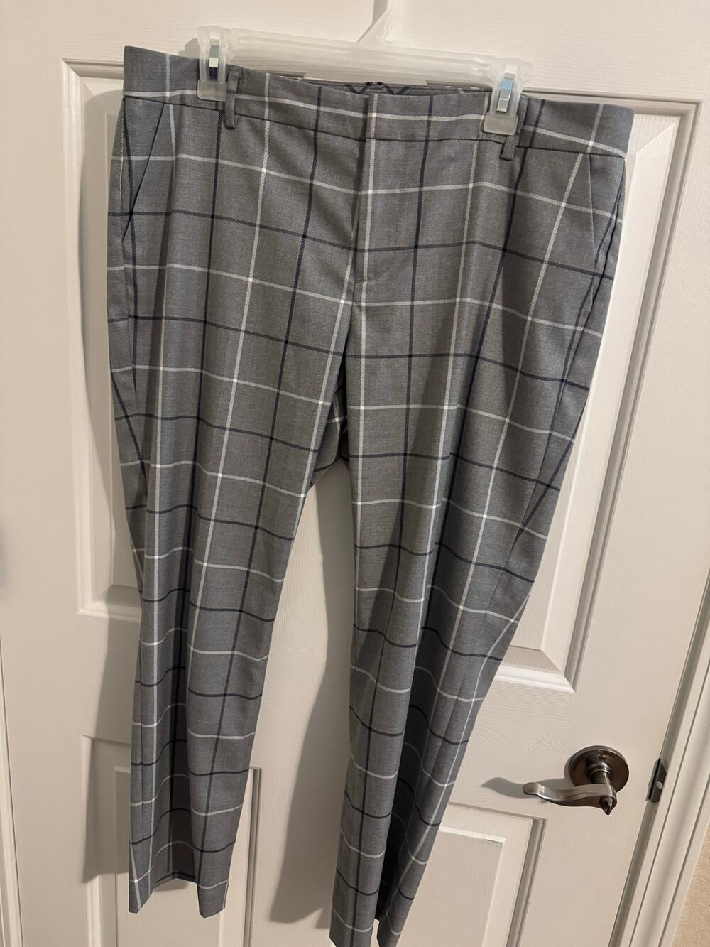 Tommy Hilfiger Windowpane Plaid Dress Pants Gray Purple Slim Ankle 14